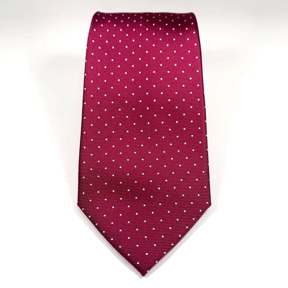 Charles‎ Tyrwhitt Mens Tie Maroon with Small Dots Foulard 100% Silk Repp EUC
